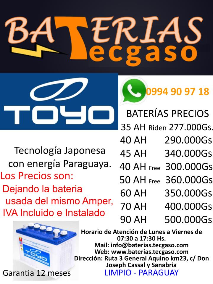 Lista de precios baterias Toyo - zona Limpio